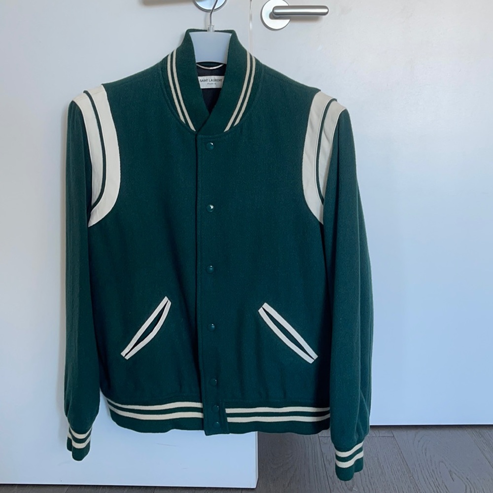 GREEN SAINT LAURENT TEDDY BOMBER JACKET - SIZE 56